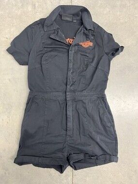 Harley-Davidson Black Workwear Romper Shorts Embroidered Logo Womens L Orange